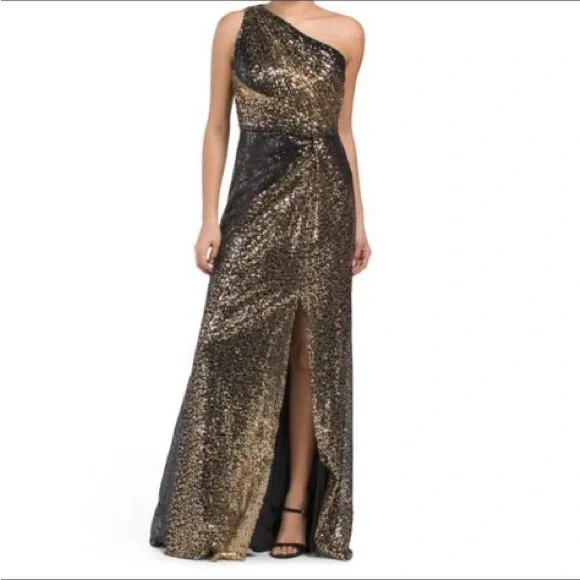 Rene Ruiz | Dresses | Rene Ruiz Collection Blackgold Sequin Off Shoulder  Dress Sz 2 | Poshmark